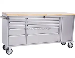 72 Inch Stainless Steel Tool Trolley Cabinet With Wood Top