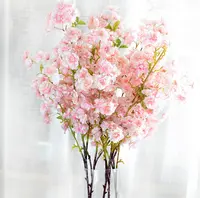 ประเทศจีนผู้ผลิตจัดงานแต่งงานดอกไม้สาขาเทียมสีชมพูญี่ปุ่นพลาสติกดอกเชอร์รี่