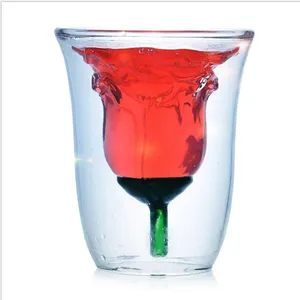 180ml हस्तनिर्मित डबल दीवार शराब ग्लास गुलाब कप