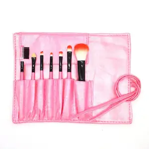 Private label roze houten handvat 7pcs make up brush set cosmetische borstel