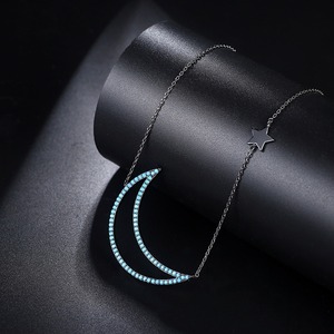 LUOTEEMI gümüş ton mavi CZ turkuaz bayan hilal yarım ay kolye kolye genç kızlar için moda hediye - Product Image 6
