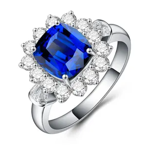 Gravé pierres précieuses bijoux en gros à la mode de luxe 18 k or blanc véritable joyaux naturels 1.22ct bague saphir bleu