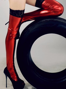 Lady Black Sexy Faux Leather WetLook Vinyl Fetish Stockings <span class=keywords><strong>Latex</strong></span> Thigh High Stockings Pole Dance Clothes Woman Hose EX615 - Product Image 6