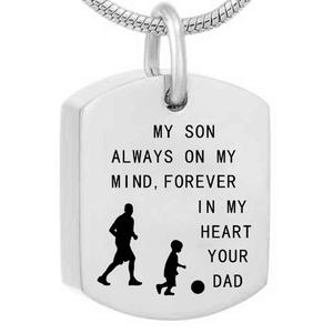 Mi hijo siempre en mi mente para siempre en mi corazón, tú papá, joyería de cremación para cenizas, soporte para cenizas humanas, joyería de recuerdo conmemorativo - Product Image 1