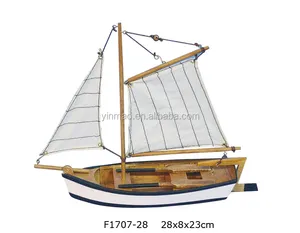 Tengah danau memancing perahu model kayu, 28x8x23 cm, danau kapal, keluarga kapal, tangan kerajinan kapal model dekorasi