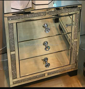 Sparkly Crushed Diamond Mirrored Bed 4 <strong>Drawers</strong> High <strong>Side</strong> Table Tall Chest - Product Image 6
