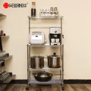 DIY 4 Tiers Adjustable Chrome Wire Metal Kitchen Utensil Rack Stand