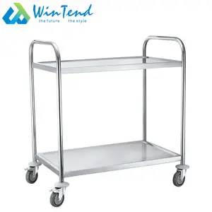 2 Tier thép không gỉ khách sạn Xe đẩy nhà hàng di động dịch vụ thực phẩm Xe Đẩy giỏ hàng với 4 bánh xe