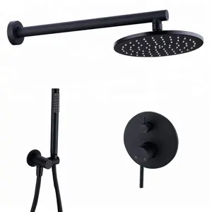 Hitam Kuningan Shower Head 8/10/12 Inch Wall Mounted Kamar Mandi Shower Set Bath & Shower Kran