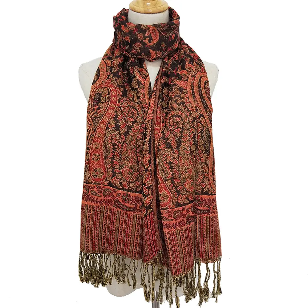 High quality women fashion paisley pashmina jacquard scarf unique and newest pattern shawls