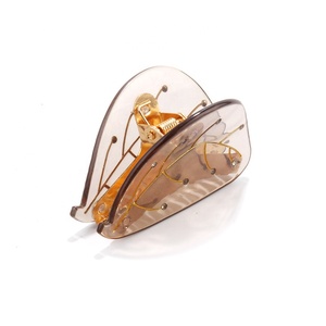 De moda de las mujeres del pelo antiguo accesorios diamante pelo garras Clips transparente en forma de hoja de oro de Metal de la garra del pelo - Product Image 4