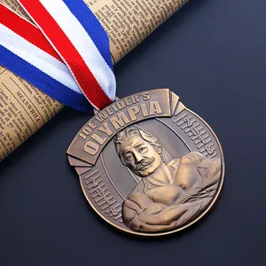 Médailles et trophées personnalisés en forme de médailles de musculation en bronze