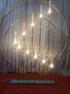 Centre de table de mariage, <span class=keywords><strong>bougeoir</strong></span> doré <span class=keywords><strong>avec</strong></span> lumière LED, décoration de scène, chemin de table - Product Image 3