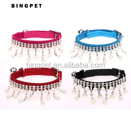 Bling Pha Lê Ngọc Trai Mèo Vòng Cổ Thú Cưng Vòng Cổ Cho Chó Nhỏ Chihuahua Trang Sức Công Chúa Chó Phụ Kiện Puppy Collars Hồng Đen