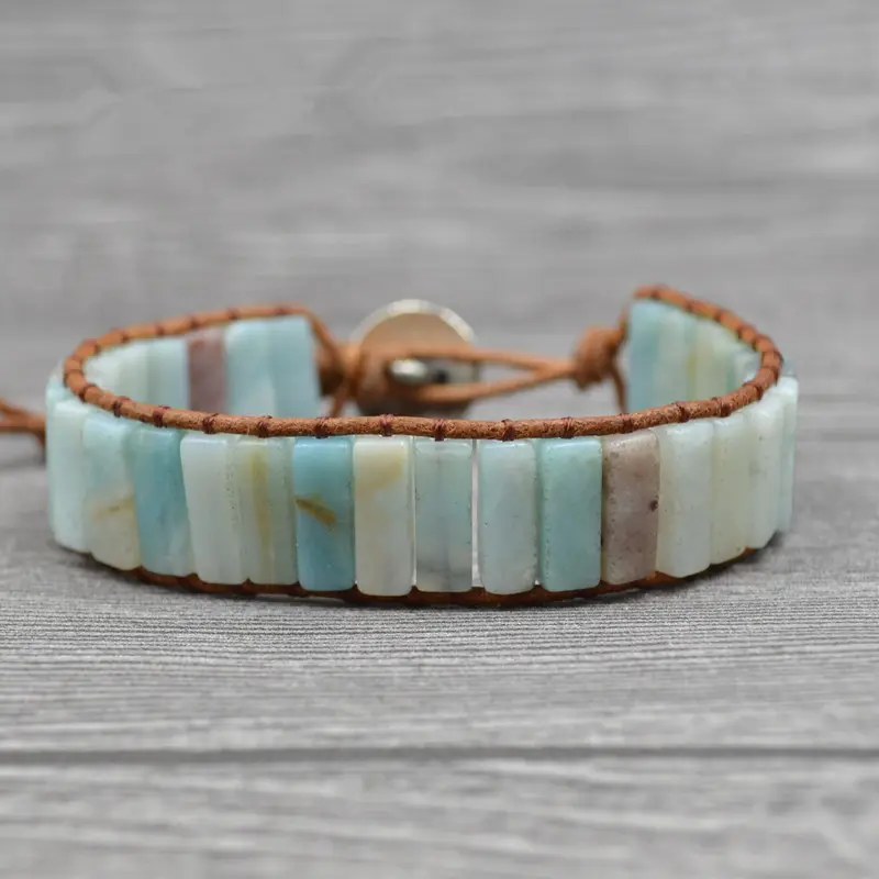 Pulsera de cuero con piedra Natural, brazalete de moda