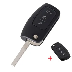 CS018012 3 Button Flip Folding Modified Car Blank Key Shell Remote Fob Cover For ford Focus Fiesta C Max Ka + Silicone Cover