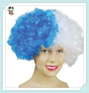 <span class=keywords><strong>Disfraz</strong></span> elegante <span class=keywords><strong>de</strong></span> fiesta Crazy, peluca <span class=keywords><strong>Afro</strong></span> corta <span class=keywords><strong>de</strong></span> colores azul y blanco, barata, HPC-1252 - Product Image 2