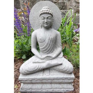<span class=keywords><strong>Pierre</strong></span> grise Fini Bénédiction Bouddha Méditer Paix Harmonie Statue Objets de Collection - Product Image 4