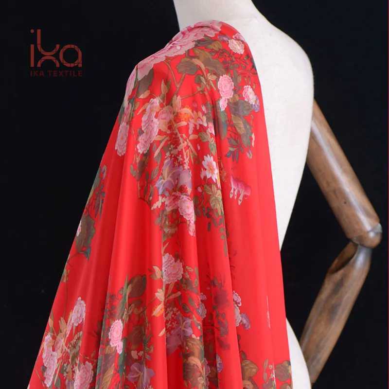 Vestido de seda feminino, peso leve fino de 8mm, 100% seda, estampa floral, impressão digital, tecido georgette de seda