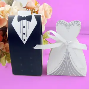 Vestidos de novia y novio, caja de dulces para regalos de boda, Bonbonniere, suministros de fiesta para eventos DIY