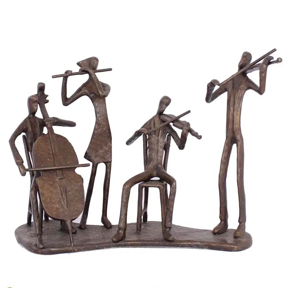 Estatuetas de metal da música do escultura bronze ferro fundido, decoração de casa, banda de marcação