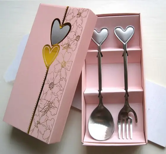 Ensemble cuillères et fourchettes en forme de cœur, pour fête, cadeaux de mariage, 2 pièces,