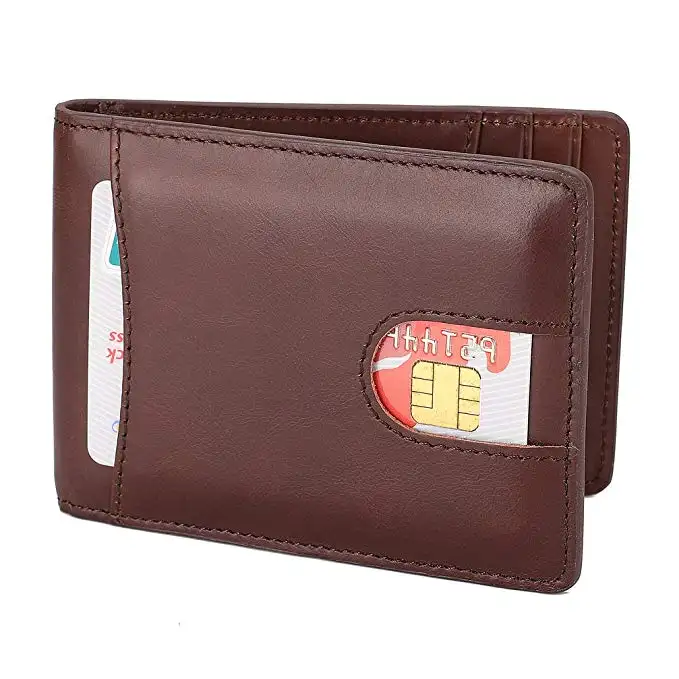 Slim Front Pocket Genuine cowhide leather wallet with Magnetic Money Clip and RFID Blocking for men
