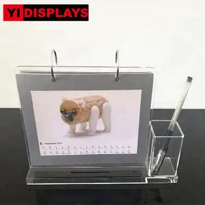 Clear acrylic sided frames desk calendar menu holder display stand rack with pen pvc photo frame