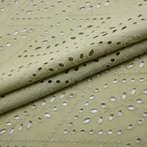 Most popular fancy dress solid color voile eyelet cotton fabric with embroidery