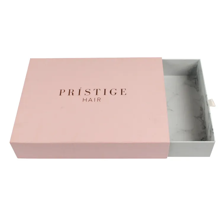 High quality custom print rose gold foil logo marble pattern wig box hair packaging
