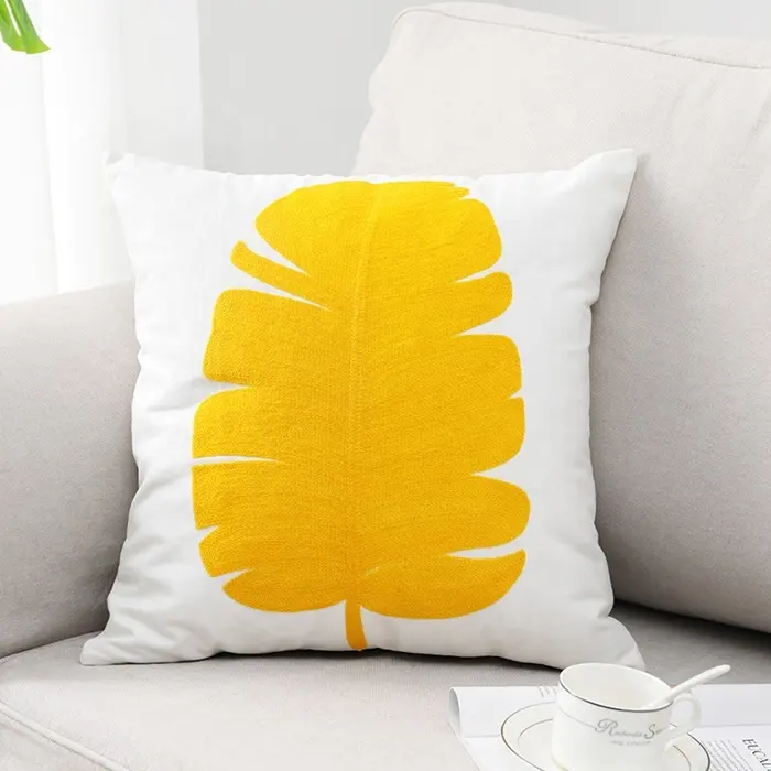 100% Sarung Bantal Lempar Pola Daun Katun Sarung Bantal Sofa Bordir Sarung Bantal