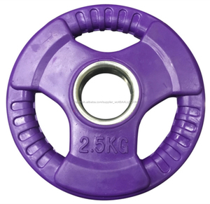 Three rubber grip PLATES disc weight gym <span class=keywords><strong>BAR</strong></span> rubber encased 2 "hole - Product Image 3