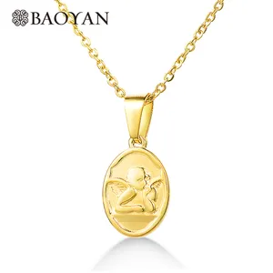 Baoyan 24K Vergulde Engel Medalla Hanger Ketting Katholieke Religieuze Sieraden