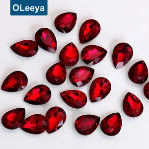 Oleeya produttore di vetro non posteriore piana allentato pietre 13*18mm scuro siam teardrop rhinestones della parte posteriore a punta per i telefoni decorazione