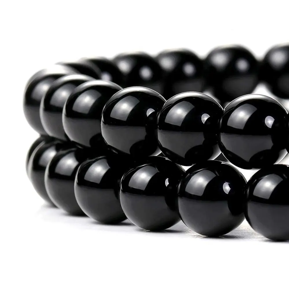 En gros Naturel Noir Onyx Agate Gemme Ronde Perles En Vrac pour La Fabrication De Bijoux Collier Bracelet