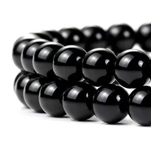 Bracelet Gemstone Beads Wholesale Natural Black Onyx Agate Gemstone Round Loose Beads For Jewelry Making Necklace Bracelet