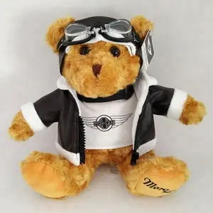ब्रांड लोगो एयरलाइन एविएटर टेडी भालू गुड़िया आलीशान खिलौना के साथ जैकेट थोक कस्टम प्यारा भरवां नरम पायलट टेडी भालू आलीशान खिलौना