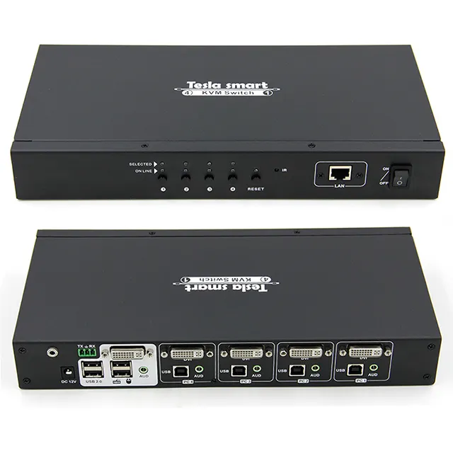 تسلا الذكية 4K DVI HDMI USB مفتاح ماكينة افتراضية معتمدة على النواة 4x1 مع دعم RS232 IP وحدة تحكم بالأشعة تحت الحمراء