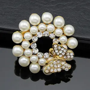 Grote Parel Broche Bruids Strass Vlinder Broche Trouwjurk Broche Pin