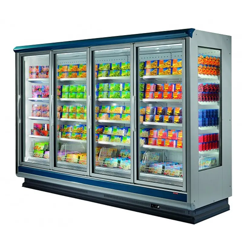 Tampilan supermarket peralatan pendingin tampilan kaca pendingin pintu walk in freezer ruang pendingin untuk supermarket