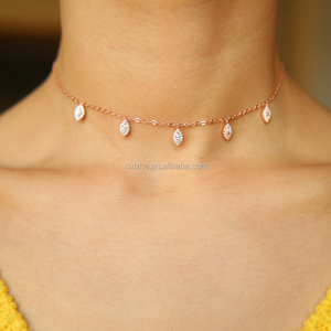 ROND <span class=keywords><strong>Marquise</strong></span> 5A étincelant bling zircone cubique plaqué or rose mode femmes tour de cou déclaration oeil charme mode cz collier - Product Image 5
