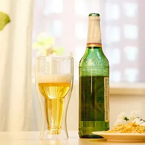 Caneca de vidro para bebidas, copo de vidro de parede dupla para baixo, para cerveja
