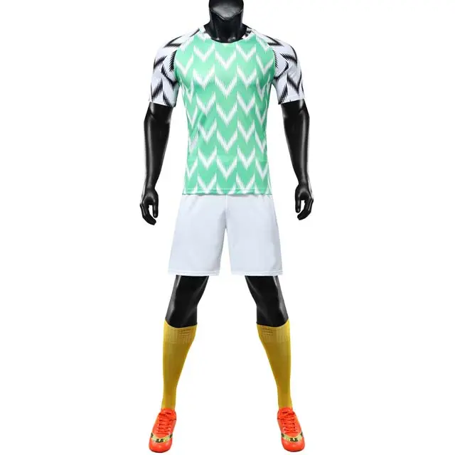 Custom new design green and white football jerseys cheap soccer uniforms for men sports wear factory