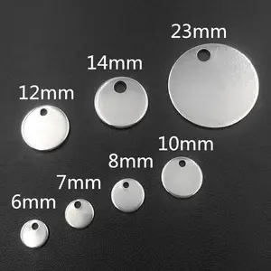 Custom Cheap 6-25mm Stainless Steel Engraved Round Coin Name Logo Tags Disc Charms Pendant Jewelry