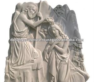 Estatua de granito de ónix de bautismo católico, escultura pulida de piedra de mármol blanco en relieve para decoración religiosa, artesanía de piedra - Product Image 2