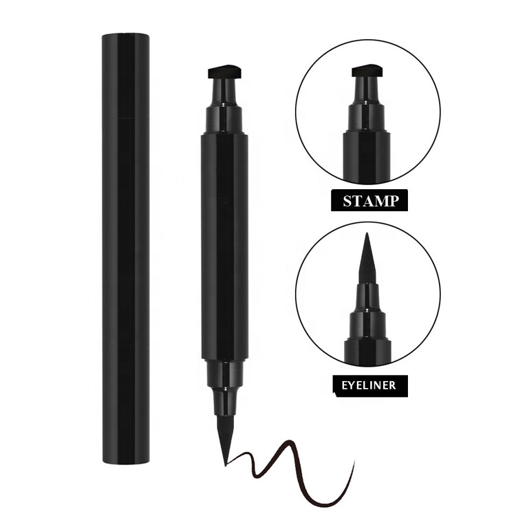Профессиональный макияж с логотипом под заказ, Матовый жидкий карандаш для глаз, OEM Корея, бесплатный образец, черный цвет, 2 в 1, Водостойкая Подводка для глаз, штамп