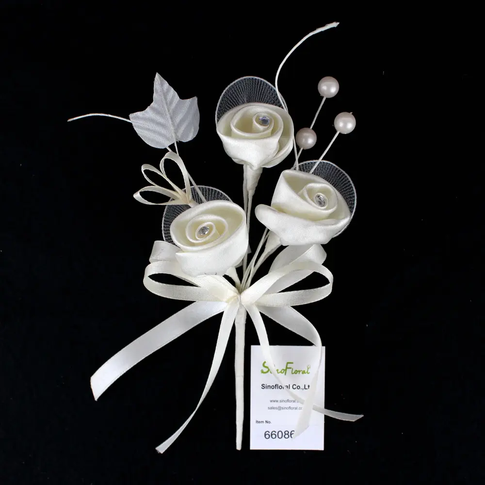 バラの花はアーモンドホルダー真珠サテン弓ベビーシャワーボンボニエーレウェディングブーケ卸売にマッチしたピックを支持します #66086