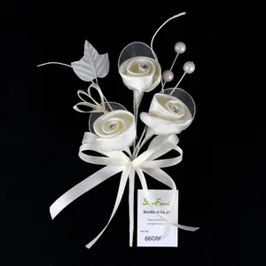 Roses flowers favors picks matched almond holder pearls satin bows baby shower Bomboniere wedding bouquet wholesale#66086