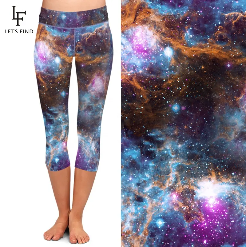 Cool galaxy patterned sublimation custom printed high waist women capri yoga leggings