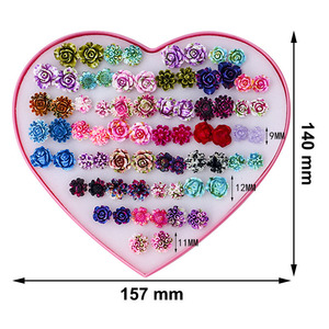 Ensemble de boucles <span class=keywords><strong>d</strong></span>'oreilles en résine aléatoire, lot de 36 paires de bijoux à fleurs colorés, fait à la main, mélange de fleurs, Anti-<span class=keywords><strong>allergie</strong></span> - Product Image 2